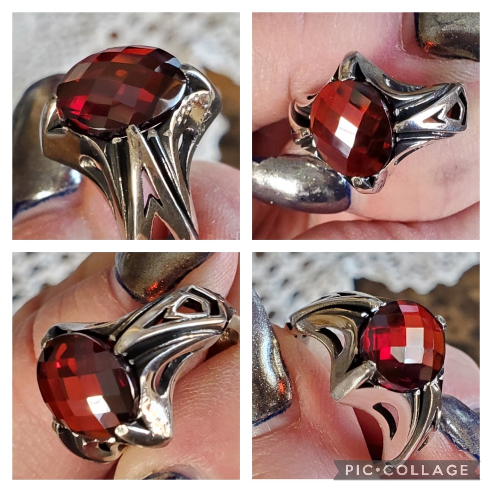 Genuine 6ct Garnet Mens Ring Size 9 - Picture 5 of 8